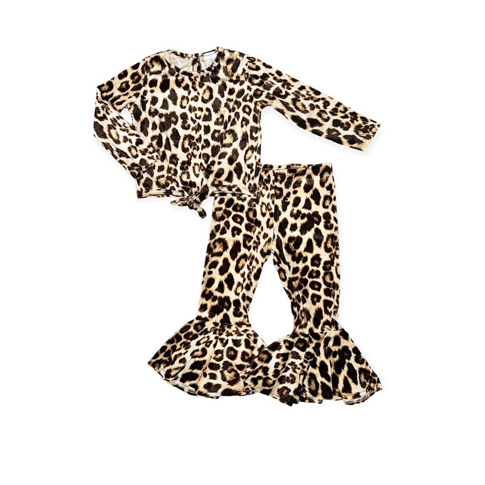 Little Mass Velvet Flare Leopard Set - Size 6